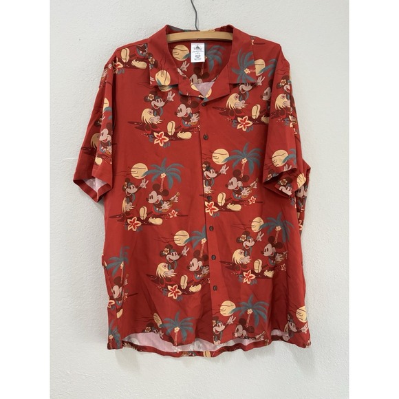 Disney Parks Tropical Hawaiian Mickey Minnie Camp Shirt Button Down Size‎ XL